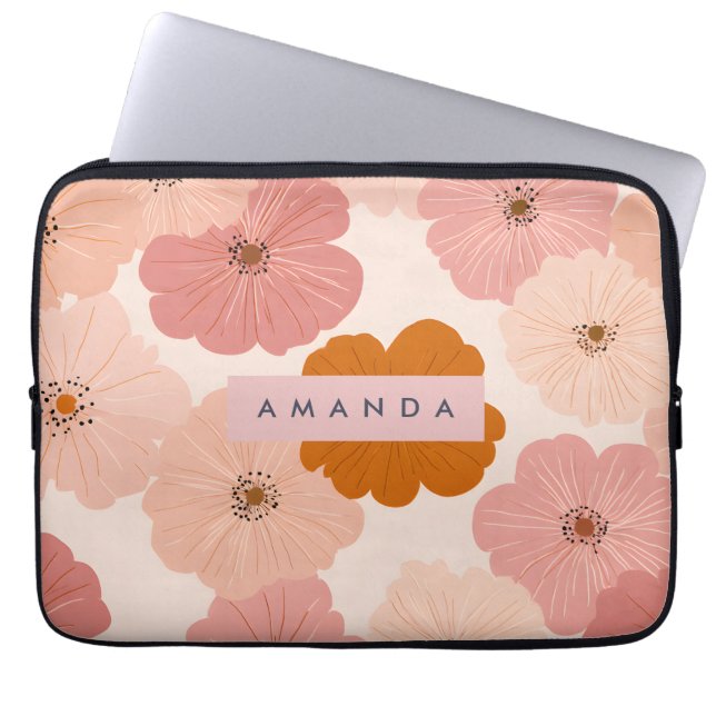 Housse Pour Ordinateur Portable Personalized Peach and Pink Flower Print (Devant)