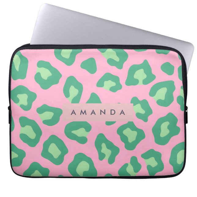Housse Pour Ordinateur Portable Personalized Pink and Green Leopard Print (Devant)
