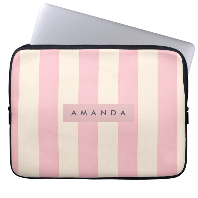 Housse Pour Ordinateur Portable Personalized Soft Pink and Cream Stripe (Devant)