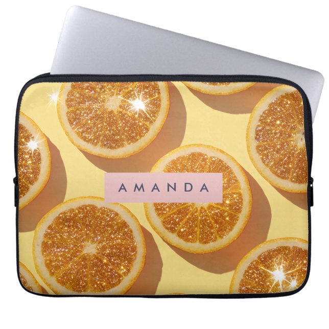 Housse Pour Ordinateur Portable Personalized Sparkle Citrus Glitter Orange (Devant)