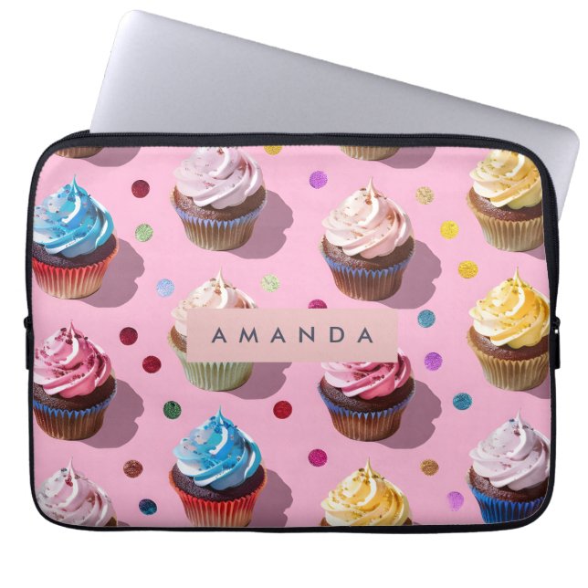 Housse Pour Ordinateur Portable Personalized Whimsical Rainbow Cupcake Confetti (Devant)