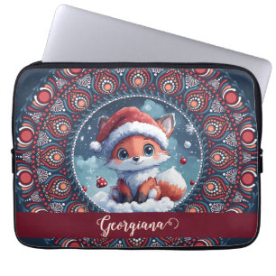 Housse Pour Ordinateur Portable Personnalisé Noël mignon Kawaii Fox Dot Mandala