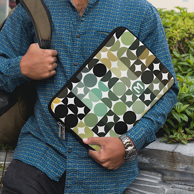 Housse Pour Ordinateur Portable Personnalisé Olive Green Black Brown Retro Art Mot (Créateur téléchargé)