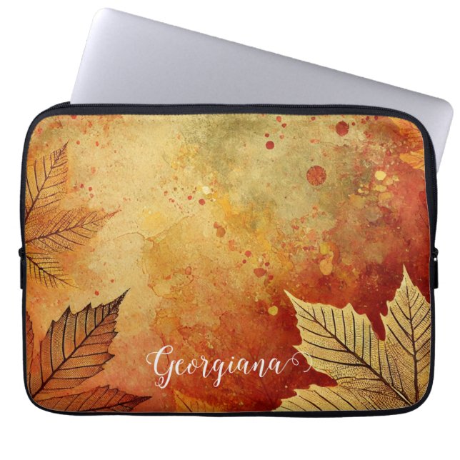Housse Pour Ordinateur Portable Personnalisé Rustique Golden Autumnal Encre désoss (Devant)