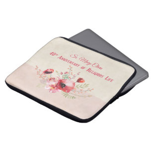 Housse Pour Ordinateur Portable Personnaliser, 40e anniversaire Nun, rose et