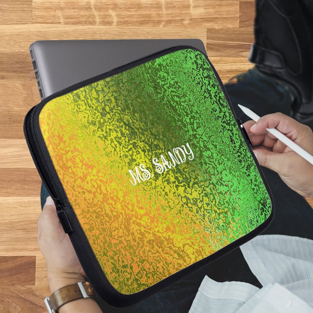 Housse Pour Ordinateur Portable Personnaliser Nom Tons brillants de vert et jaune (Personalize Name Shiny Shades of Green & Yellow Laptop Sleeve)