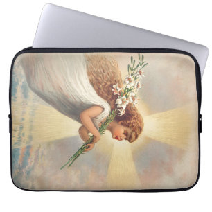 Housse Pour Ordinateur Portable Petit ange bébé tenant des lys