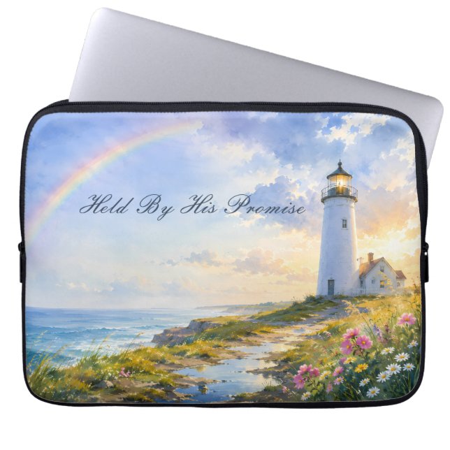 Housse Pour Ordinateur Portable Phare Arc-en-Ciel Aquarelle Côtière (Devant)