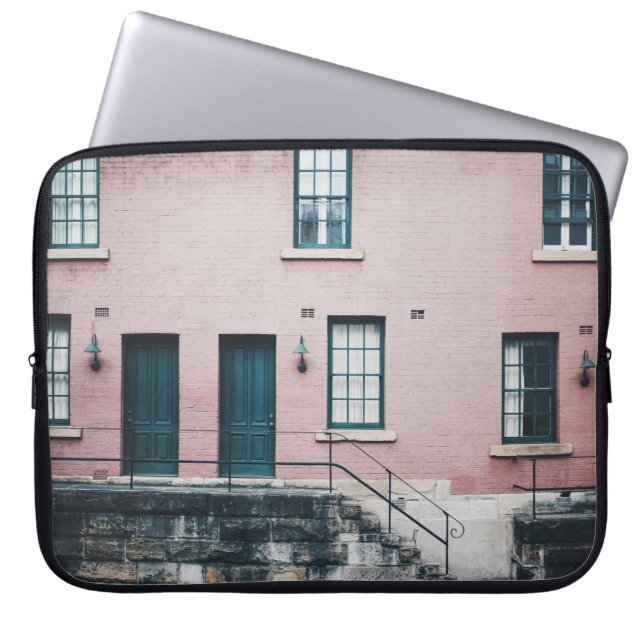 HOUSSE POUR ORDINATEUR PORTABLE PHOTO DE BÂTIMENT AVEC ESCALIERS (Devant)