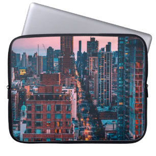 HOUSSE POUR ORDINATEUR PORTABLE PHOTO DE BÂTIMENTS HAUT DE GAMME AVEC BLEU ET ROSE