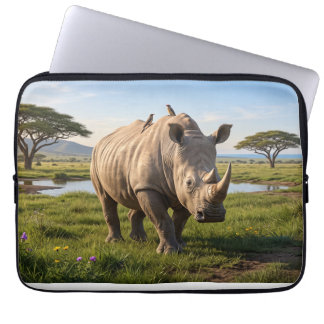 Housse Pour Ordinateur Portable Photo d'un rhinocéros massif parcourant les plaine