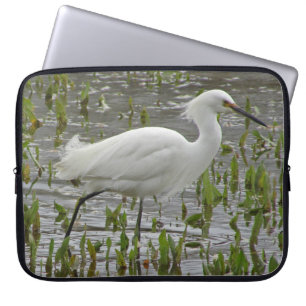 Housse Pour Ordinateur Portable Photo Egret blanc Eau verte Plantes Lac Oiseau