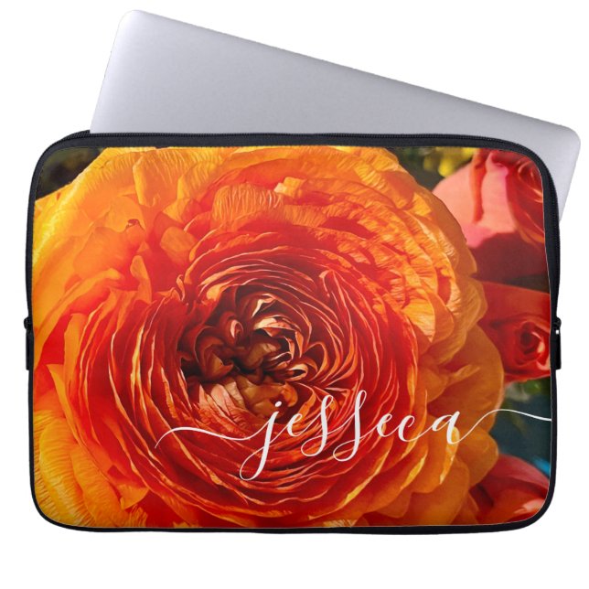 Housse Pour Ordinateur Portable Photo Florale Orange personnalisée (Devant)