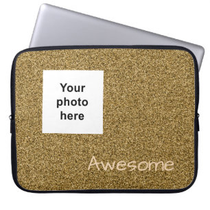 Housse Pour Ordinateur Portable Photo personnalisée et texte en or fausse parties