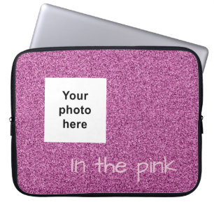 Housse Pour Ordinateur Portable Photo personnalisée et texte rose pailleté faux
