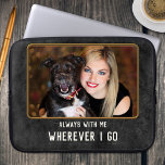 Housse Pour Ordinateur Portable Photo personnalisée Famille d'animaux de compagnie<br><div class="desc">Manche d'ordinateur portable avec un design en faux cuir foncé avec votre propre photo personnalisée et (drôle ou autre) textes</div>