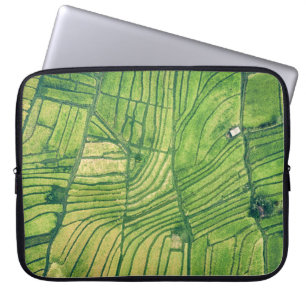 Housse Pour Ordinateur Portable Photographie aérienne du champ de ferme vert