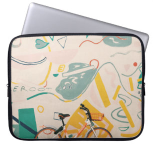 HOUSSE POUR ORDINATEUR PORTABLE PHOTOGRAPHIE D'ORANGE ET DE VÉLO BLANC
