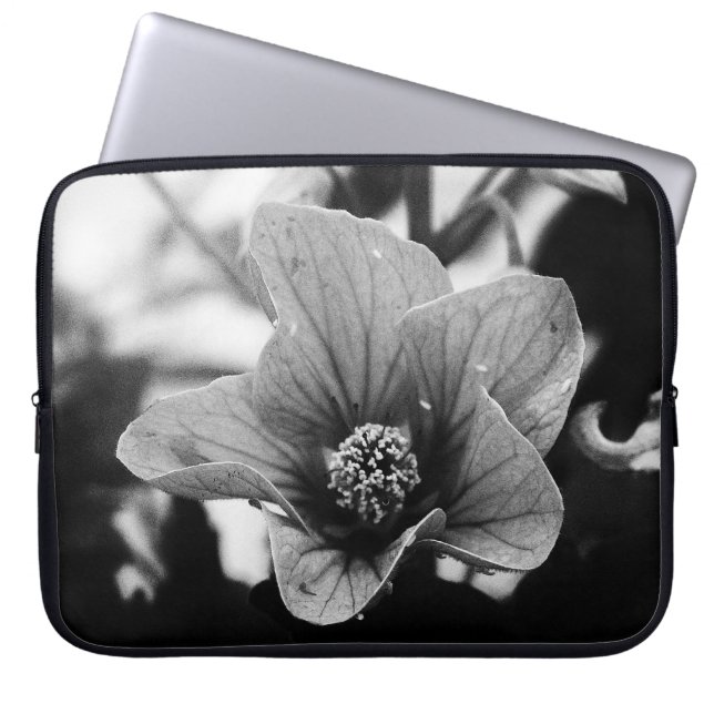 Housse Pour Ordinateur Portable Photographie florale noire et blanche (Devant)