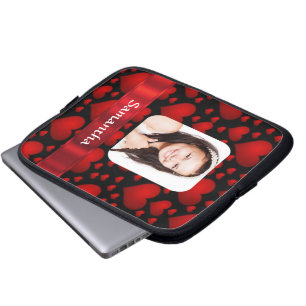 Housse Pour Ordinateur Portable Photographie personnalisée au coeur rouge et noir