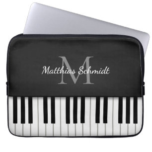Housse Pour Ordinateur Portable Piano Clavier Monogramme Noir personnalisé