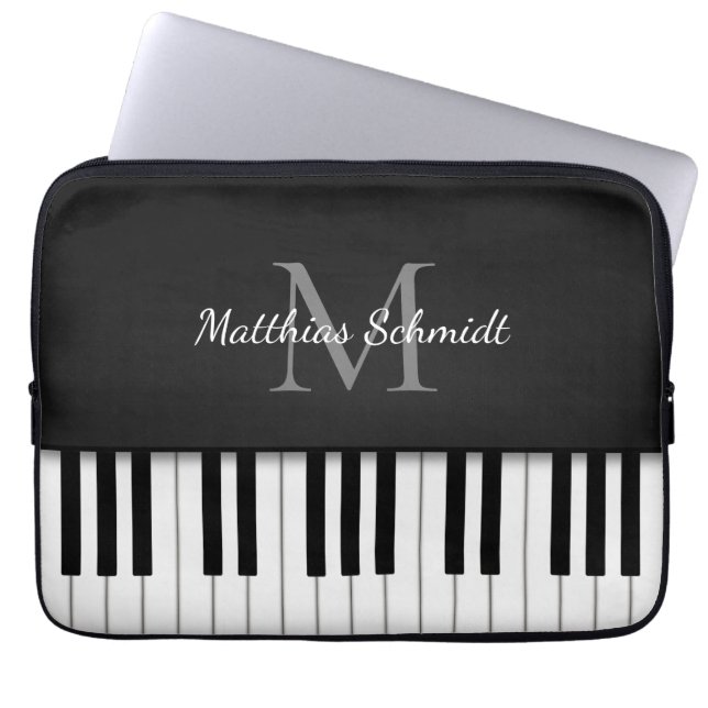 Housse Pour Ordinateur Portable Piano Clavier Monogramme Noir personnalisé (Devant)