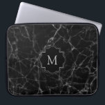 Housse Pour Ordinateur Portable Pierre en marbre noir MS001<br><div class="desc">Image de pierre de marbre noir avec motif abstrait gris. Cadre noir vintage pour monogramme personnalisable.</div>
