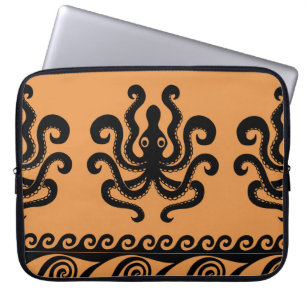 Housse Pour Ordinateur Portable Pieuvre grecque ancienne, motif à vagues