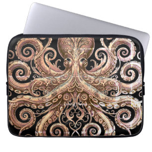 Housse Pour Ordinateur Portable Pieuvre Steampunk Kraken Ornée Or et Noir