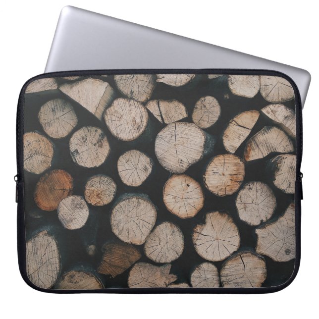 Housse Pour Ordinateur Portable Pile de bois brun (Devant)