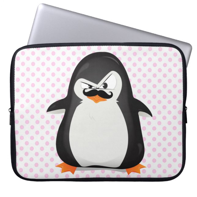 Housse Pour Ordinateur Portable Pingouin blanc noir mignon et moustache drôle (Devant)
