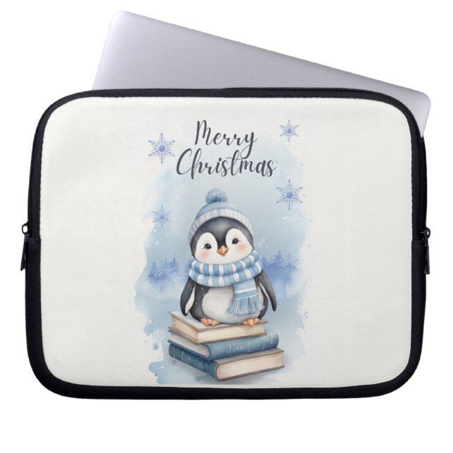 Housse Pour Ordinateur Portable Pingouin de Noël aquarelle (Devant)