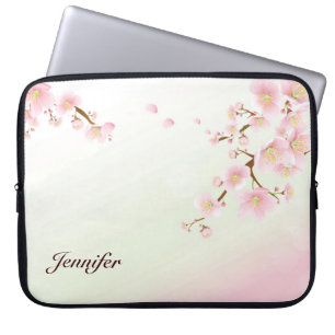 Housse Pour Ordinateur Portable Pink and White Cherry Blossom Nature Monogram