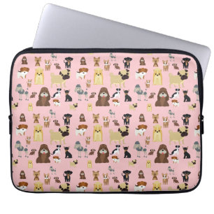 Housse Pour Ordinateur Portable pink background dogs