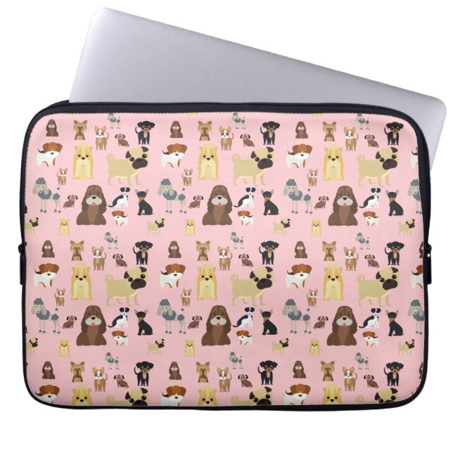 Housse Pour Ordinateur Portable pink background dogs (Devant)