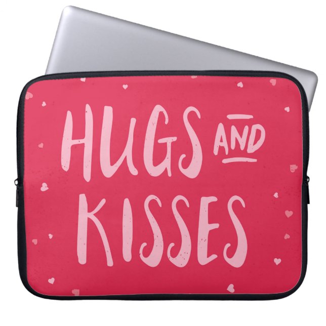 Housse Pour Ordinateur Portable Pink Hubs et Kisses | Coeurs | Saint Valentin (Devant)