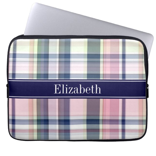 Housse Pour Ordinateur Portable Pink Navy Green White Preppy (Devant)