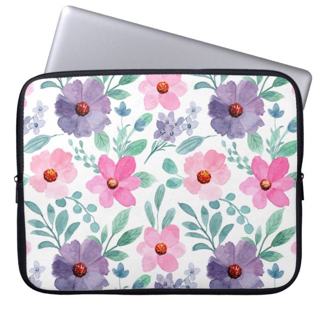 Housse Pour Ordinateur Portable Pink Purple Flowers Joli Portable Portable (Devant)