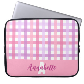 Housse Pour Ordinateur Portable Pink Purple Pastel En vichy Motif Monogramme