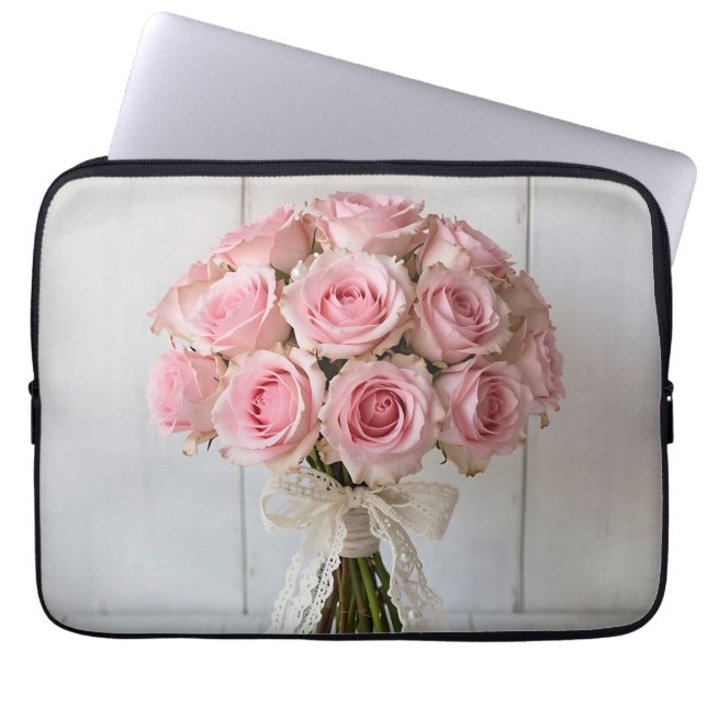 Housse Pour Ordinateur Portable Pink Rose Bouquet Pearl Lace Romantic (Devant)
