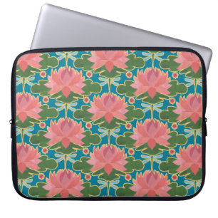 Housse Pour Ordinateur Portable Pink Water Lys, Dragonflies Portable