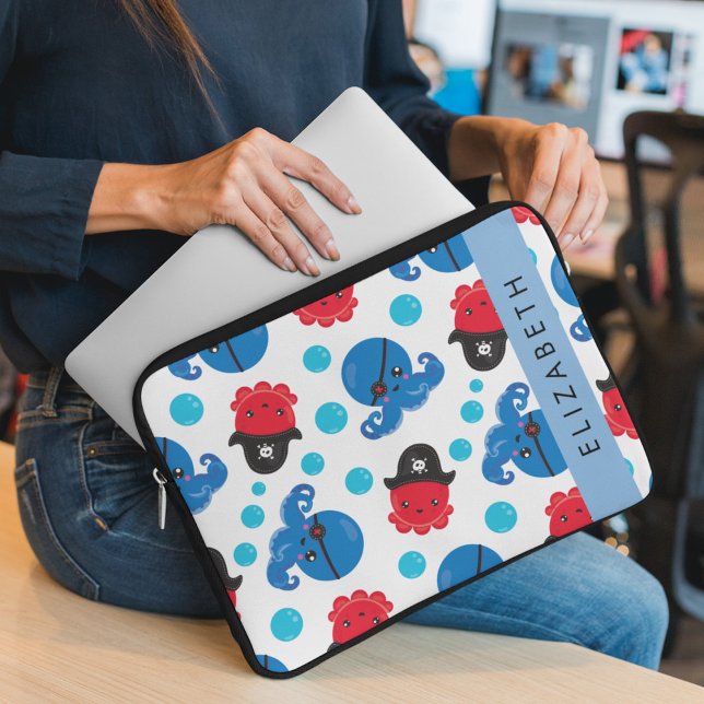Housse Pour Ordinateur Portable Pirate Octopus, Motif Octopus, Mer, Votre Nom (Créateur téléchargé)