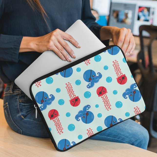Housse Pour Ordinateur Portable Pirate Octopus, Pirate Jellyfish, Sea Animaux (Créateur téléchargé)
