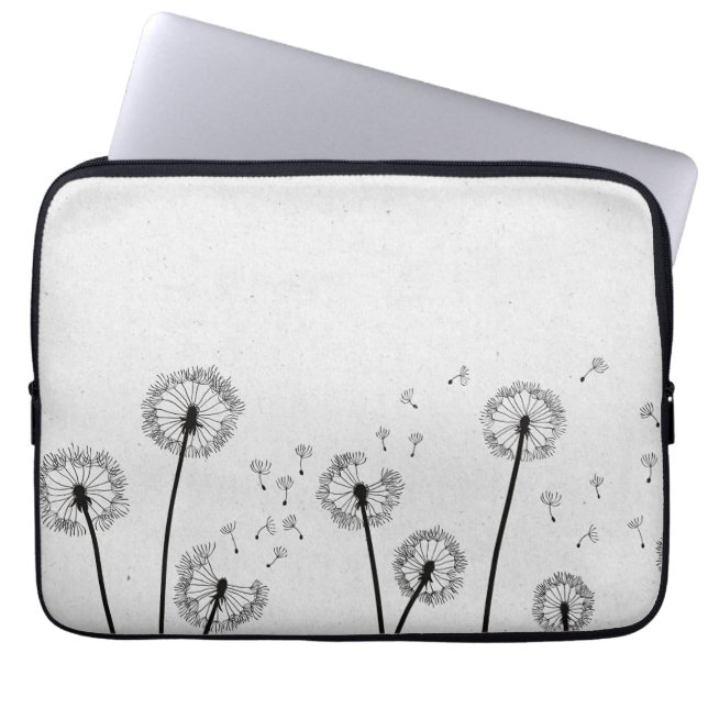 Housse Pour Ordinateur Portable Pissenlits Fleurs Pappus Spores Gris (Devant)