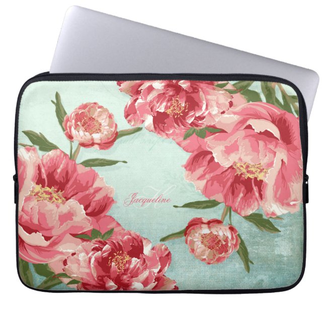 Housse Pour Ordinateur Portable Pivoines assez rétros de chintz de fleur (Devant)
