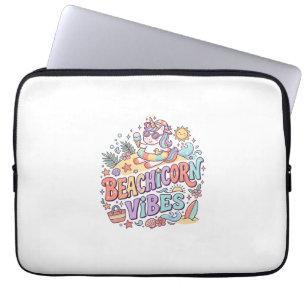 Housse Pour Ordinateur Portable Plage de Licorne Vibes Fantaisiste Fond Blanc
