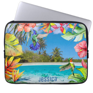 Housse Pour Ordinateur Portable Plage florale tropicale hawaïenne