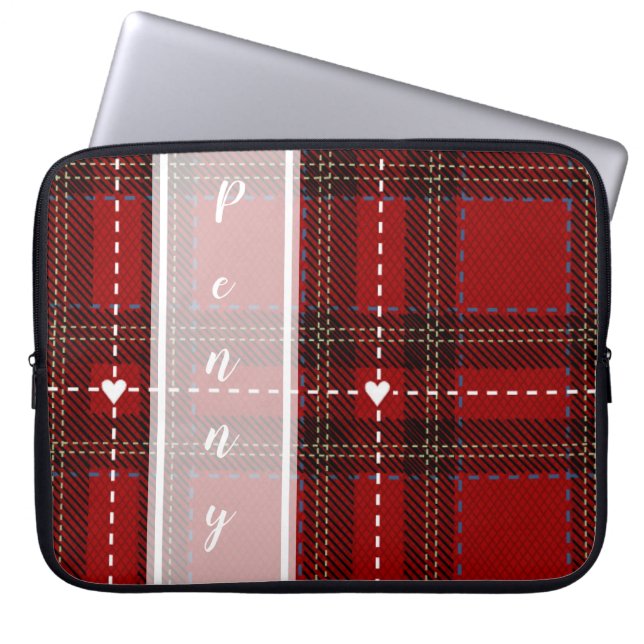Housse Pour Ordinateur Portable Plaid Cœur Rouge (Devant)