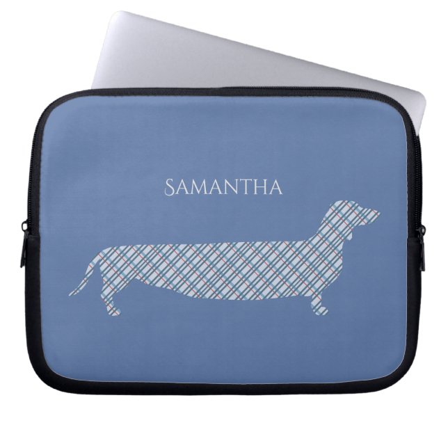 Housse Pour Ordinateur Portable Plaid Dachshund sur Blue Personnalisé (Devant)