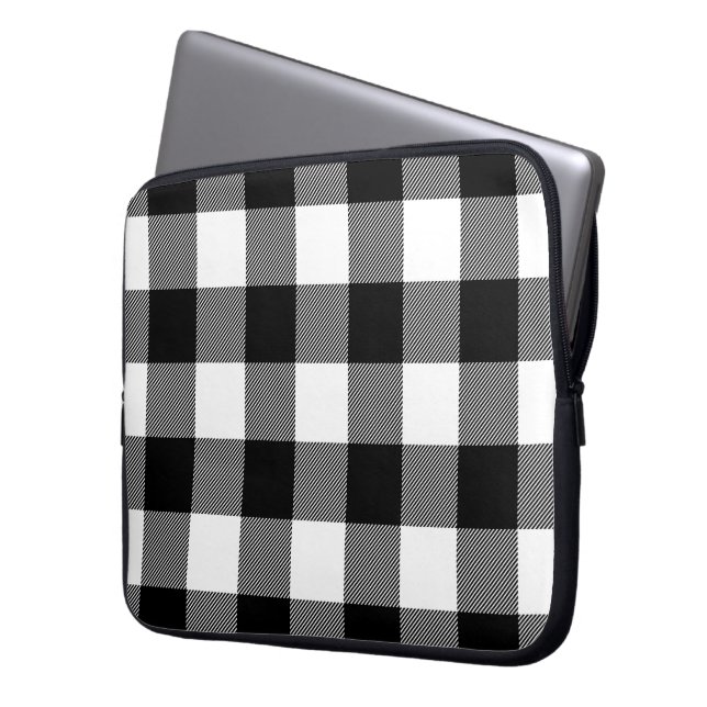Housse Pour Ordinateur Portable Plaid de buffle noir et blanc (devant gauche)